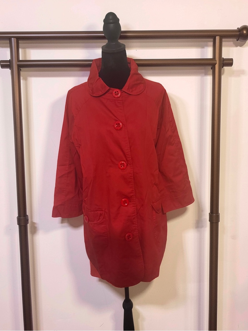 Women's Red Button-Front Trench Coat